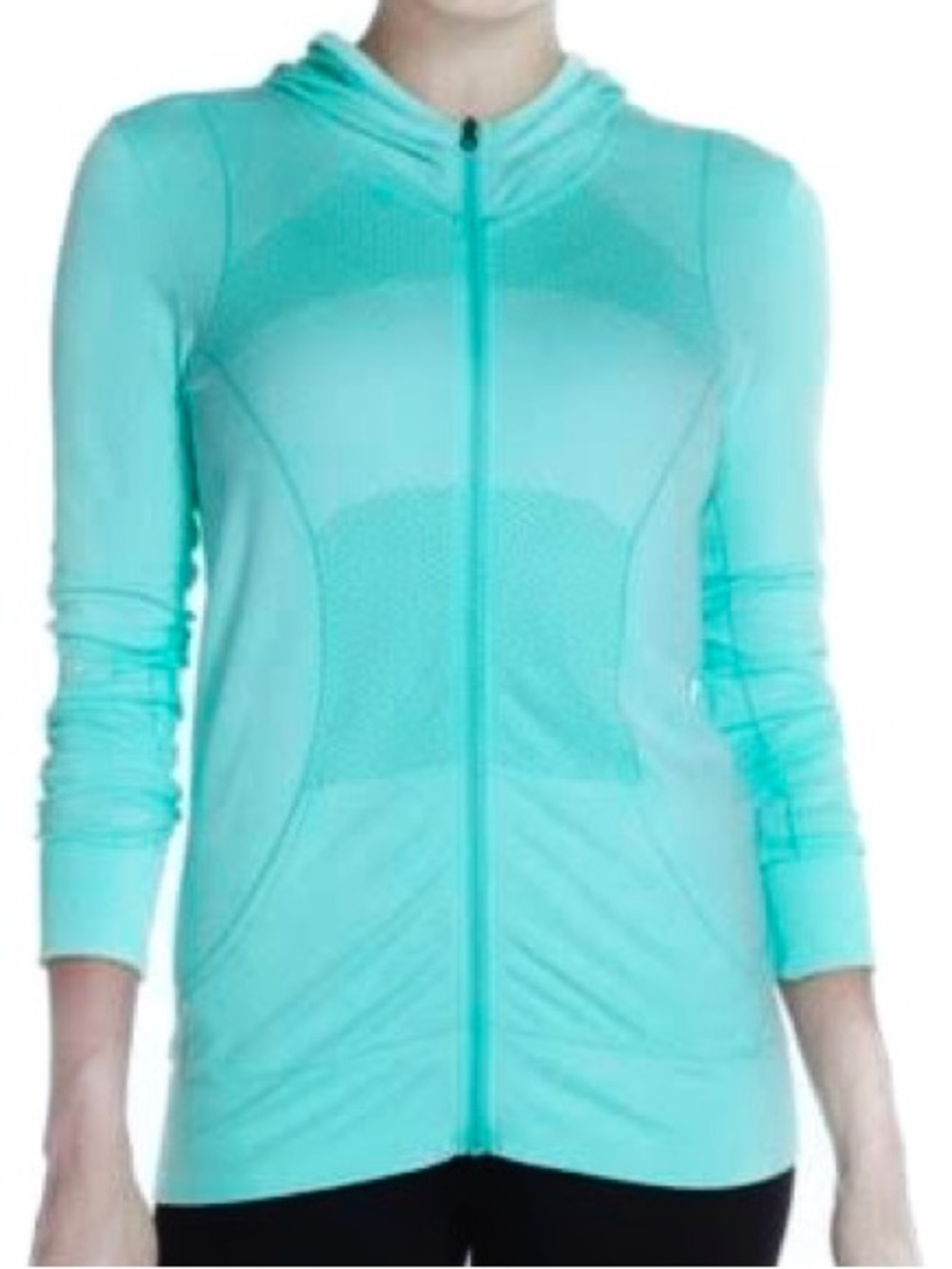 Zella Aqua Blue ‘Dharma’ Zippered Hooded Stretch Jacket, Size L